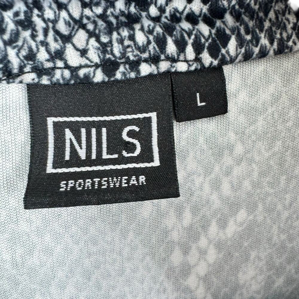 NILS Brooklyn Black White Snakeskin 1/2 Zip T-Neck Athleisure Top Made in USA L - Picture 4 of 6